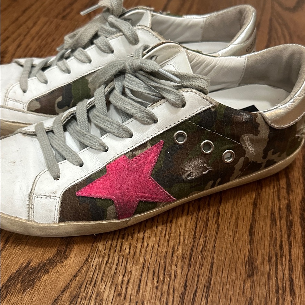 Golden Goose Camouflage and Pink Star Sneakers